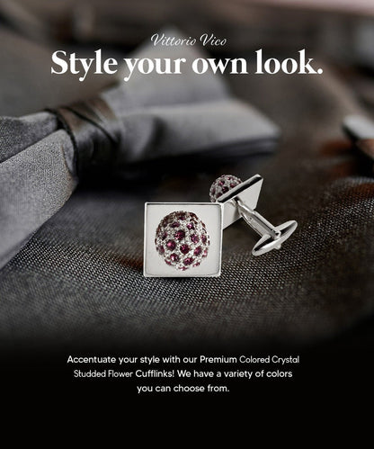 Bling Colorstone Cufflinks with Studded Flower Setting in a Box by Vittorio Vico (CL12XX) (CL - 1235) for Independent Retail Stores by Dubal Brothers