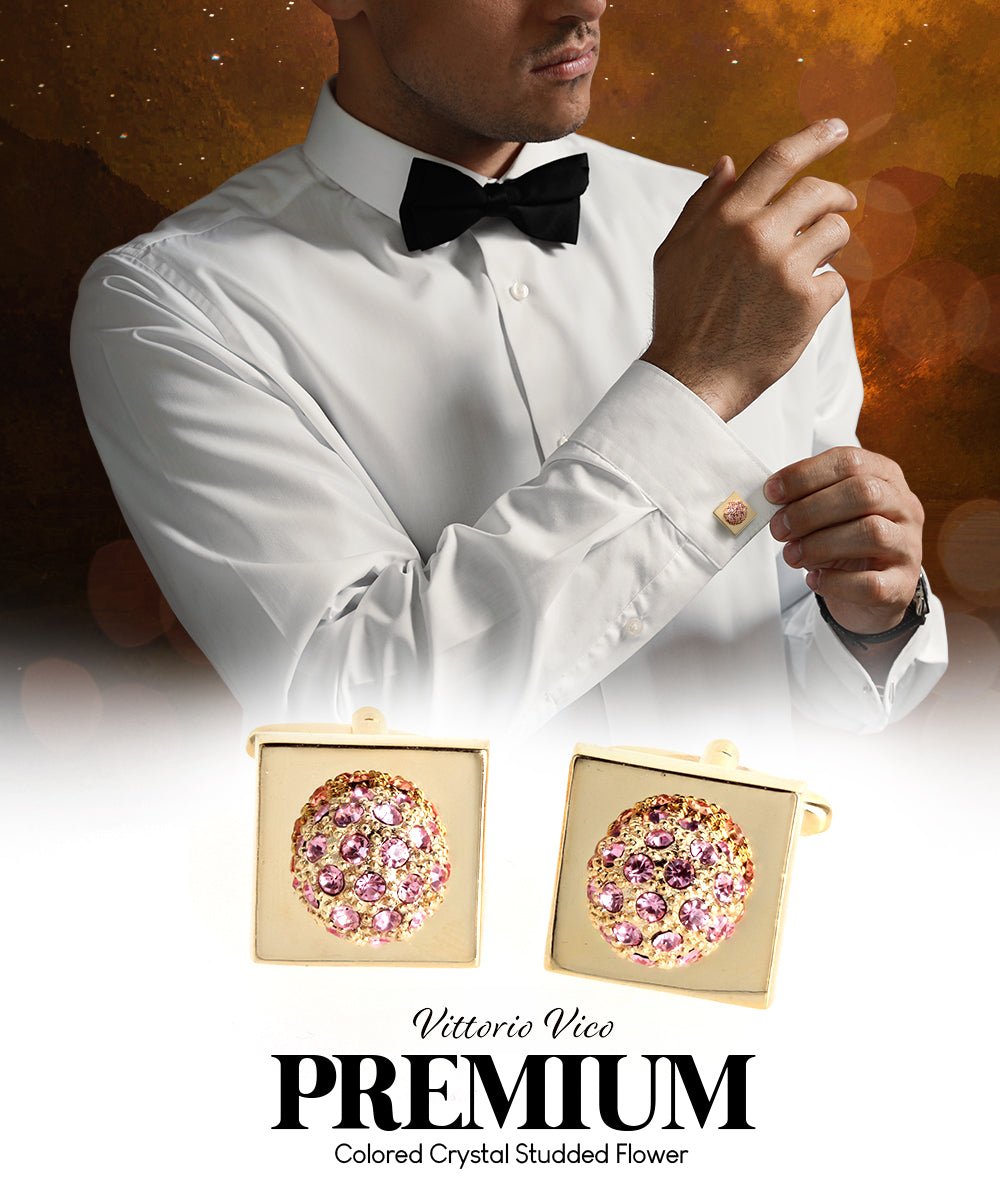 Bling Colorstone Cufflinks with Studded Flower Setting in a Box by Vittorio Vico (CL12XX) (CL - 1235) for Independent Retail Stores by Dubal Brothers