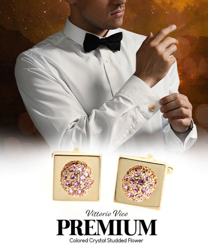 Bling Colorstone Cufflinks with Studded Flower Setting in a Box by Vittorio Vico (CL12XX) (CL - 1235) for Independent Retail Stores by Dubal Brothers