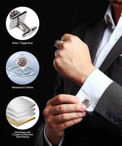 Bling Colorstone Cufflinks with Studded Flower Setting in a Box by Vittorio Vico (CL12XX) (CL - 1235) for Independent Retail Stores by Dubal Brothers