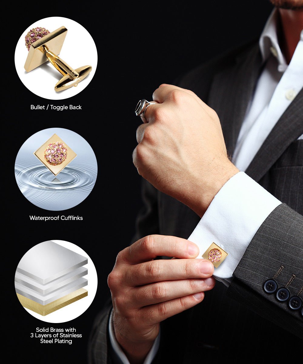 Bling Colorstone Cufflinks with Studded Flower Setting in a Box by Vittorio Vico (CL12XX) (CL - 1236) for Independent Retail Stores by Dubal Brothers