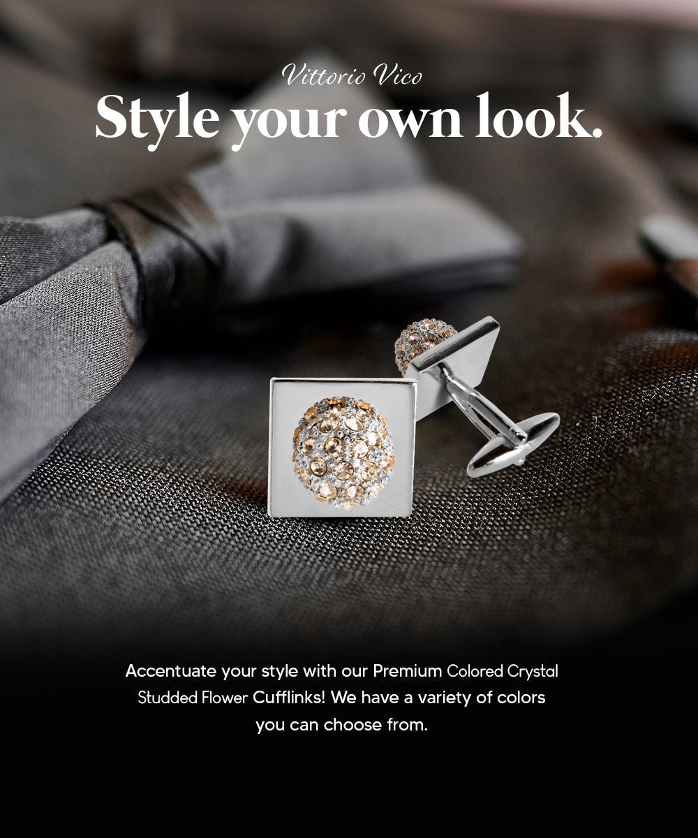 Bling Colorstone Cufflinks with Studded Flower Setting in a Box by Vittorio Vico (CL12XX) (cl - 1242) for Independent Retail Stores by Dubal Brothers