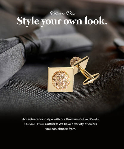 Bling Colorstone Cufflinks with Studded Flower Setting in a Box by Vittorio Vico (CL12XX) (cl - 1242) for Independent Retail Stores by Dubal Brothers