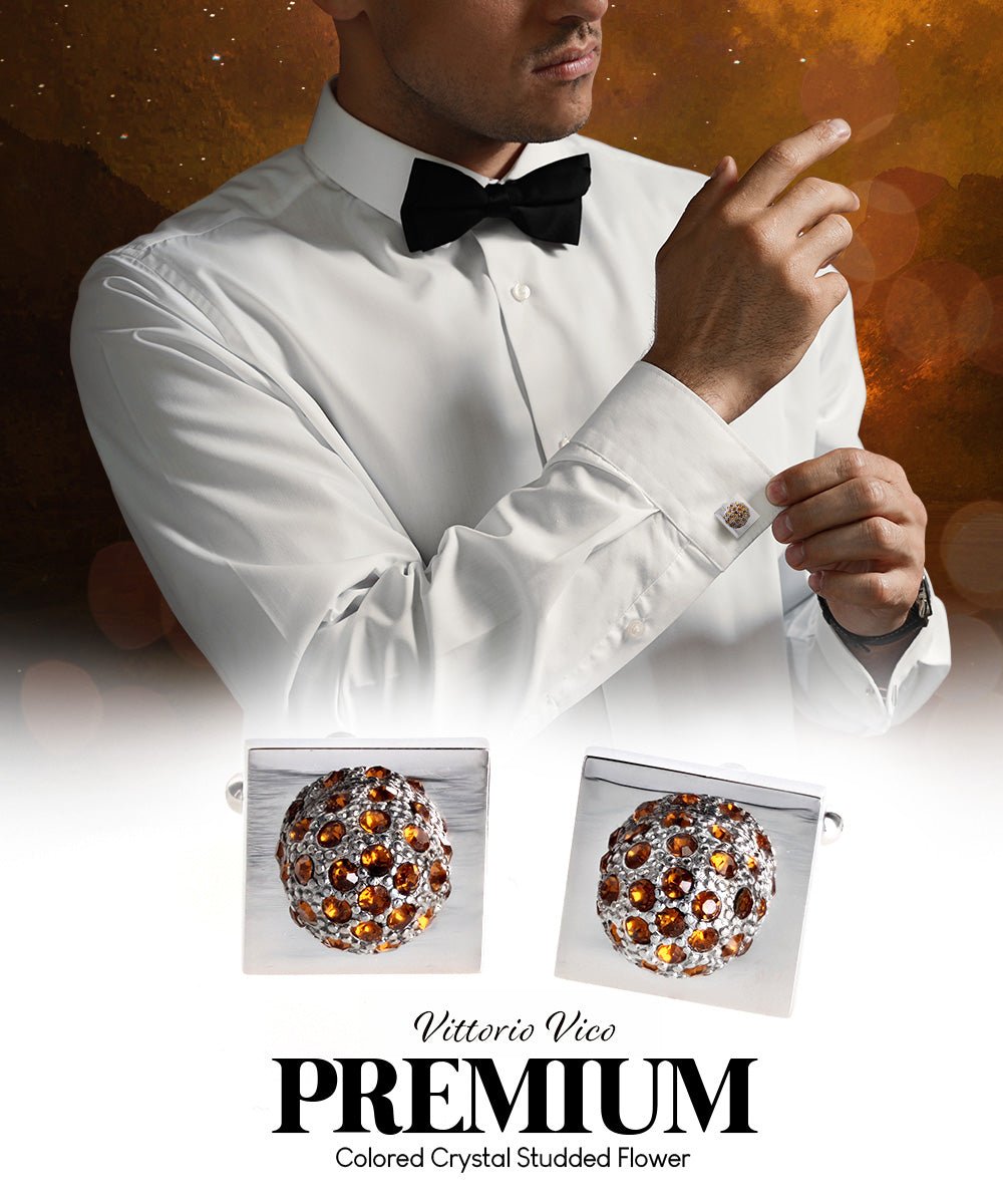 Bling Colorstone Cufflinks with Studded Flower Setting in a Box by Vittorio Vico (CL12XX) (cl - 1242) for Independent Retail Stores by Dubal Brothers