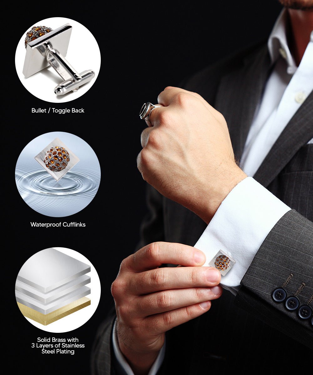 Bling Colorstone Cufflinks with Studded Flower Setting in a Box by Vittorio Vico (CL12XX) (cl - 1242) for Independent Retail Stores by Dubal Brothers