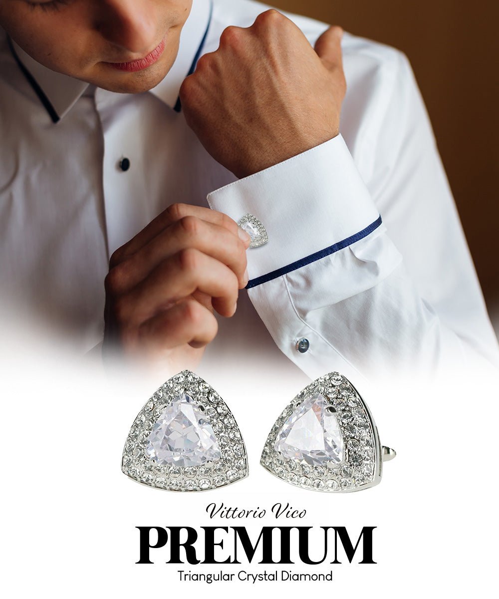 BLING Colorstone Cufflinks with Triangular Crystal in a Box by Vittorio Vico (CL72XX) (CL - 7203) for Independent Retail Stores by Dubal Brothers