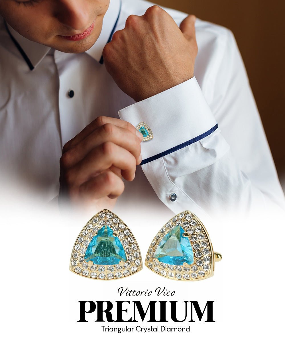 BLING Colorstone Cufflinks with Triangular Crystal in a Box by Vittorio Vico (CL72XX) (CL - 7216) for Independent Retail Stores by Dubal Brothers
