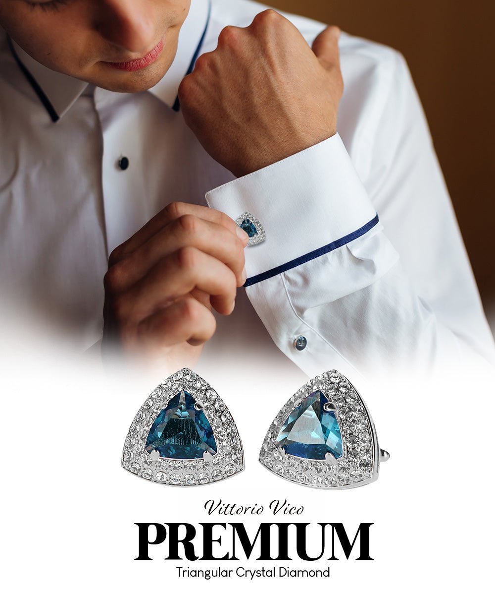 BLING Colorstone Cufflinks with Triangular Crystal in a Box by Vittorio Vico (CL72XX) (CL - 7227) for Independent Retail Stores by Dubal Brothers