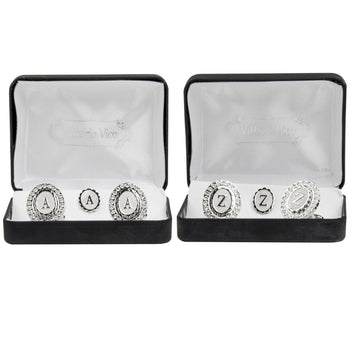 Bling Initial Cufflinks & Tie Tack Set in a Gift Box (A to Z) by Vittorio Vico - Gold A - Wholesale Initial Cufflinks by Dubal Brothers