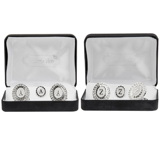 Bling Initial Cufflinks & Tie Tack Set in a Gift Box (A to Z) by Vittorio Vico (initial - cuff - link - tie - tack - AG) for Independent Retail Stores by Dubal Brothers