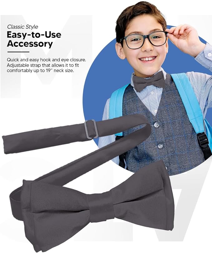 Boy's Solid Bow Tie by Vittorio Farina (boys - charcoal) for Independent Retail Stores by Dubal Brothers