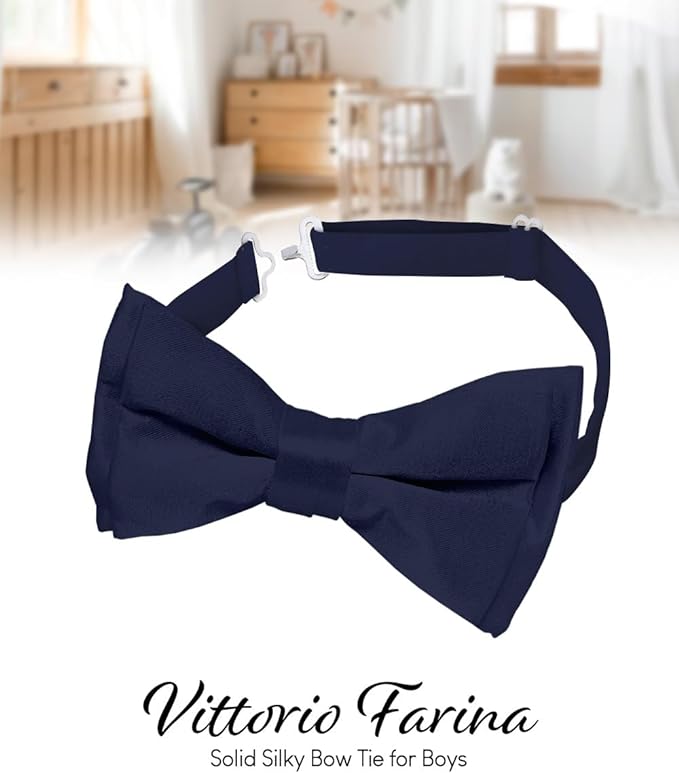 Boy's Solid Bow Tie by Vittorio Farina (boys - navy) for Independent Retail Stores by Dubal Brothers