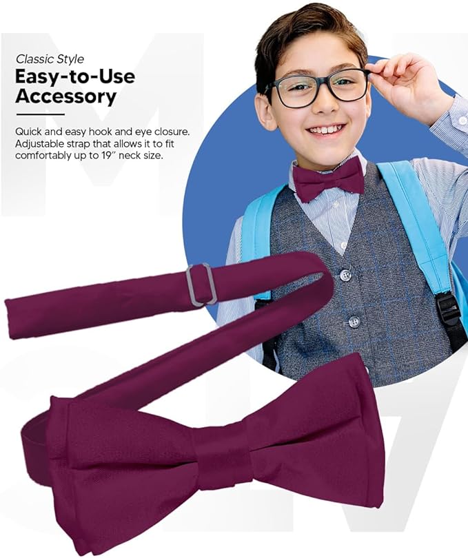 Boy's Solid Bow Tie by Vittorio Farina (boys - plum) for Independent Retail Stores by Dubal Brothers