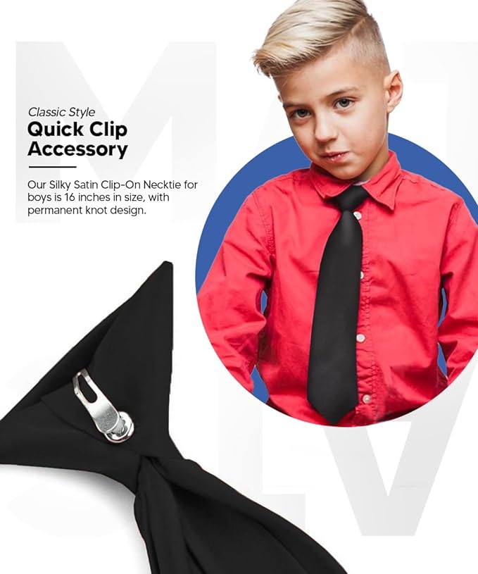 Boy's Solid Clip Necktie by Vittorio Farina (boys clip black 16in) for Independent Retail Stores by Dubal Brothers