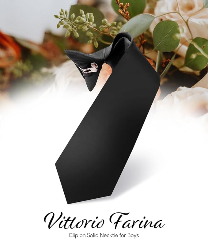 Boy's Solid Clip Necktie by Vittorio Farina (boys clip black 16in) for Independent Retail Stores by Dubal Brothers