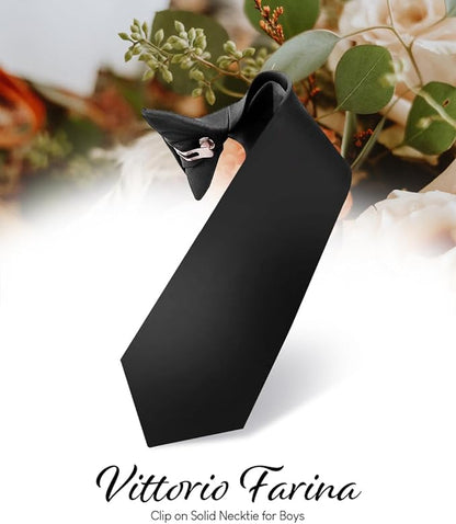 Boy's Solid Clip Necktie by Vittorio Farina (boys clip black 16in) for Independent Retail Stores by Dubal Brothers