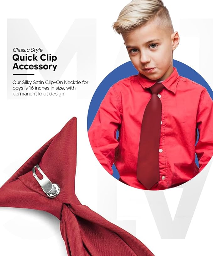 Boy's Solid Clip Necktie by Vittorio Farina (boys clip burgundy 16in) for Independent Retail Stores by Dubal Brothers