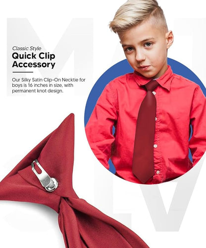 Boy's Solid Clip Necktie by Vittorio Farina (boys clip burgundy 16in) for Independent Retail Stores by Dubal Brothers