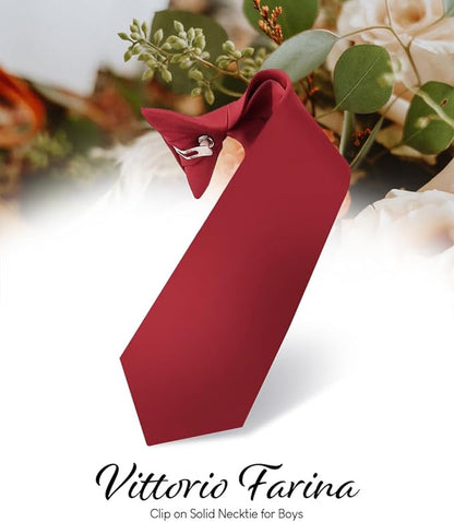 Boy's Solid Clip Necktie by Vittorio Farina (boys clip burgundy 16in) for Independent Retail Stores by Dubal Brothers
