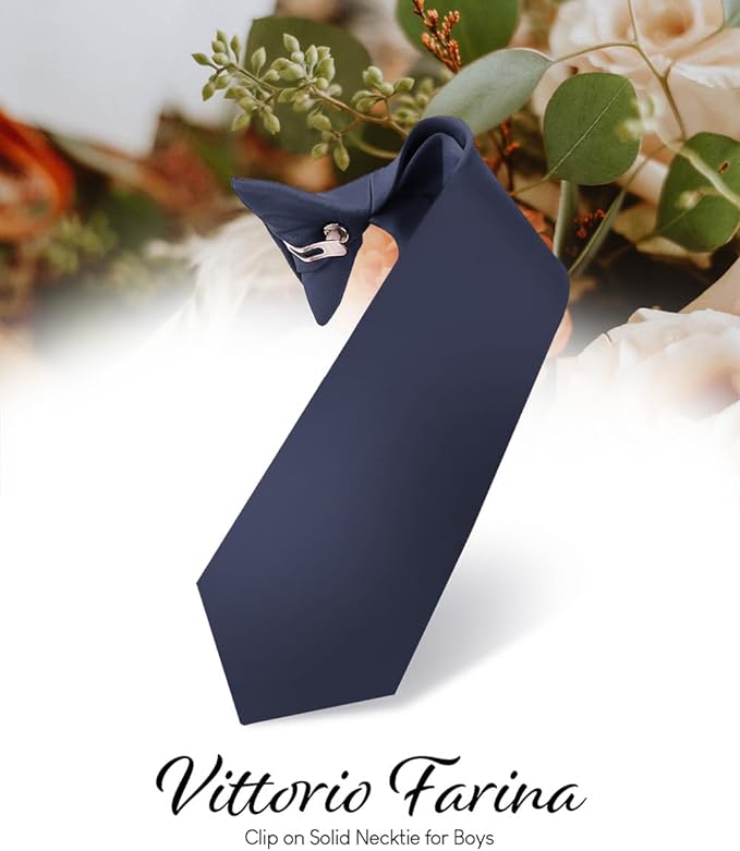 Boy's Solid Clip Necktie by Vittorio Farina (boys clip navy 16in) for Independent Retail Stores by Dubal Brothers