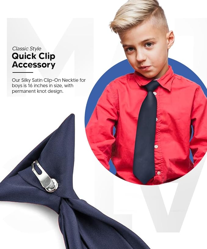 Boy's Solid Clip Necktie by Vittorio Farina (boys clip navy 16in) for Independent Retail Stores by Dubal Brothers
