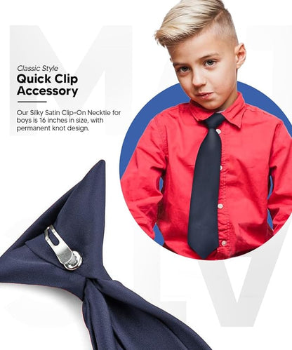 Boy's Solid Clip Necktie by Vittorio Farina (boys clip navy 16in) for Independent Retail Stores by Dubal Brothers