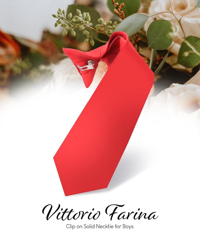 Boy's Solid Clip Necktie by Vittorio Farina (boys clip red 16in) for Independent Retail Stores by Dubal Brothers