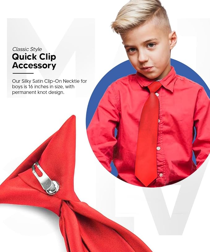 Boy's Solid Clip Necktie by Vittorio Farina (boys clip red 16in) for Independent Retail Stores by Dubal Brothers