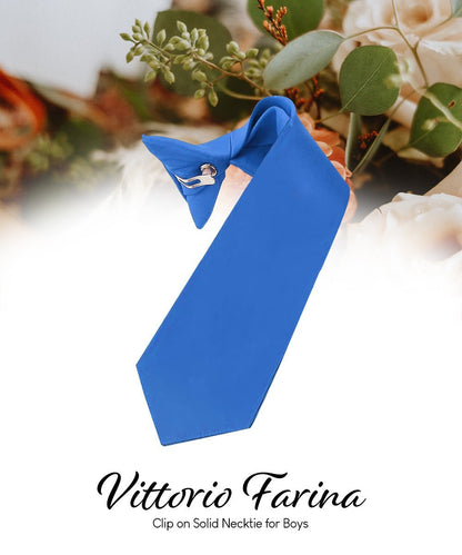 Boy's Solid Clip Necktie by Vittorio Farina (boys clip royal 16in) for Independent Retail Stores by Dubal Brothers