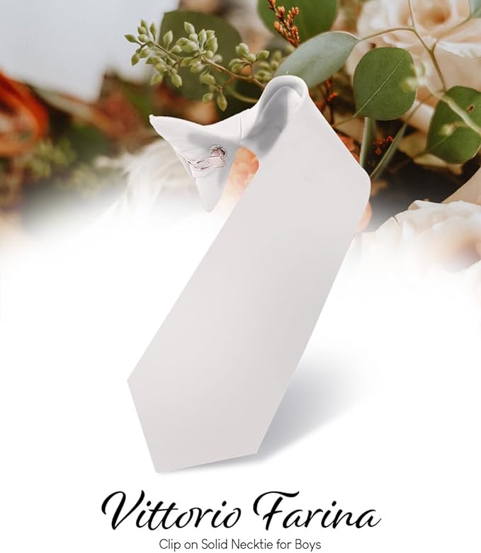 Boy's Solid Clip Necktie by Vittorio Farina (boys clip white 16in) for Independent Retail Stores by Dubal Brothers