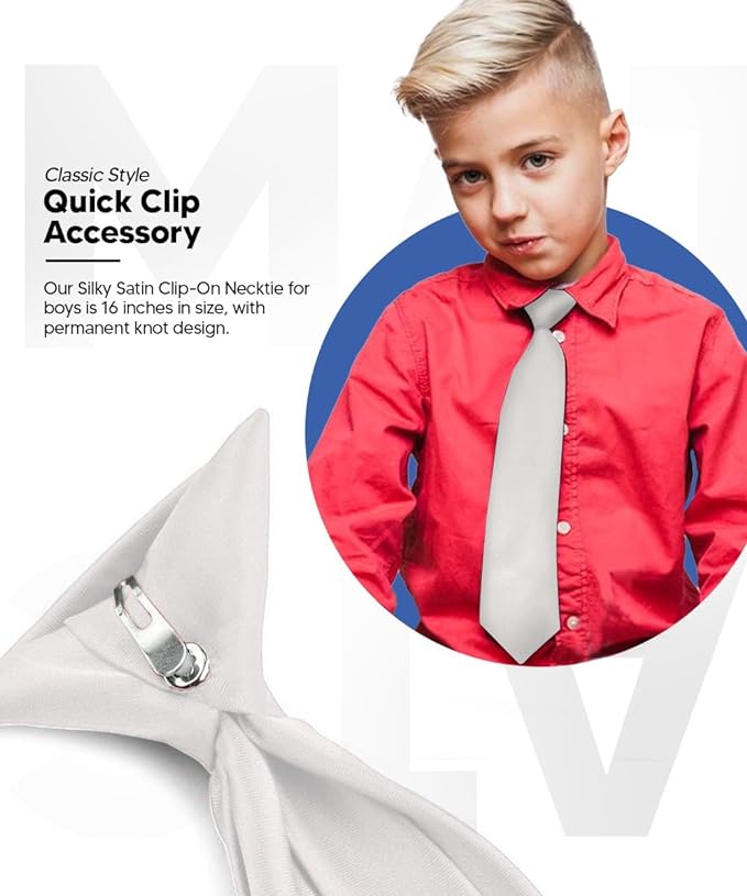 Boy's Solid Clip Necktie by Vittorio Farina (boys clip white 16in) for Independent Retail Stores by Dubal Brothers