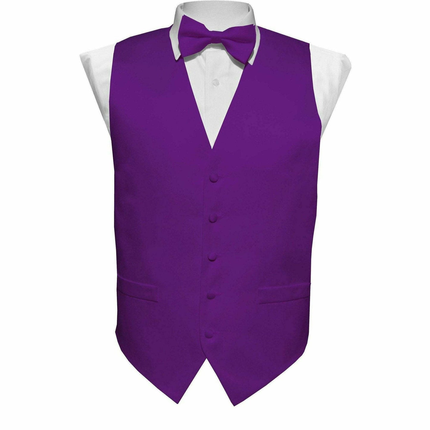 Boy's Solid Satin Vest Set (Vest, Bow Tie, Necktie & Pocket Square) by Vittorio Farina (boys - vest - set - plain - purple - S) for Independent Retail Stores by Dubal Brothers