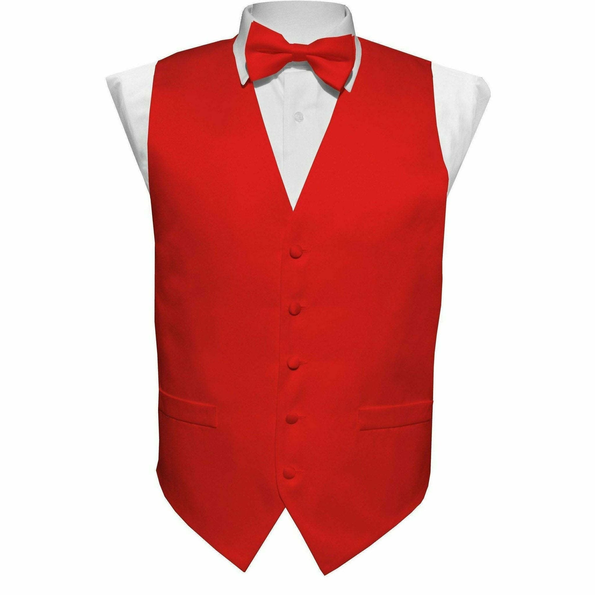 Boy's Solid Satin Vest Set (Vest, Bow Tie, Necktie & Pocket Square) by Vittorio Farina (boys - vest - set - plain - red - S) for Independent Retail Stores by Dubal Brothers