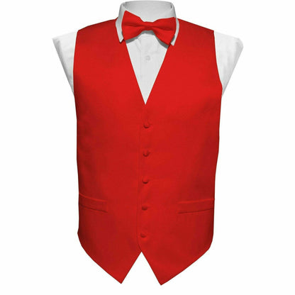 Boy's Solid Satin Vest Set (Vest, Bow Tie, Necktie & Pocket Square) by Vittorio Farina (boys - vest - set - plain - red - S) for Independent Retail Stores by Dubal Brothers