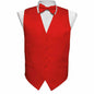 Boy's Solid Satin Vest Set (Vest, Bow Tie, Necktie & Pocket Square) by Vittorio Farina (boys - vest - set - plain - red - S) for Independent Retail Stores by Dubal Brothers
