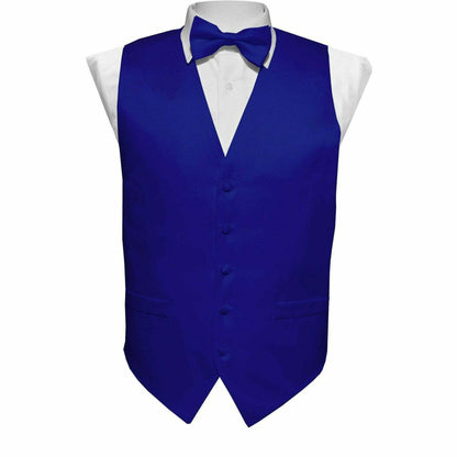 Boy's Solid Satin Vest Set (Vest, Bow Tie, Necktie & Pocket Square) by Vittorio Farina (boys - vest - set - plain - royal - S) for Independent Retail Stores by Dubal Brothers