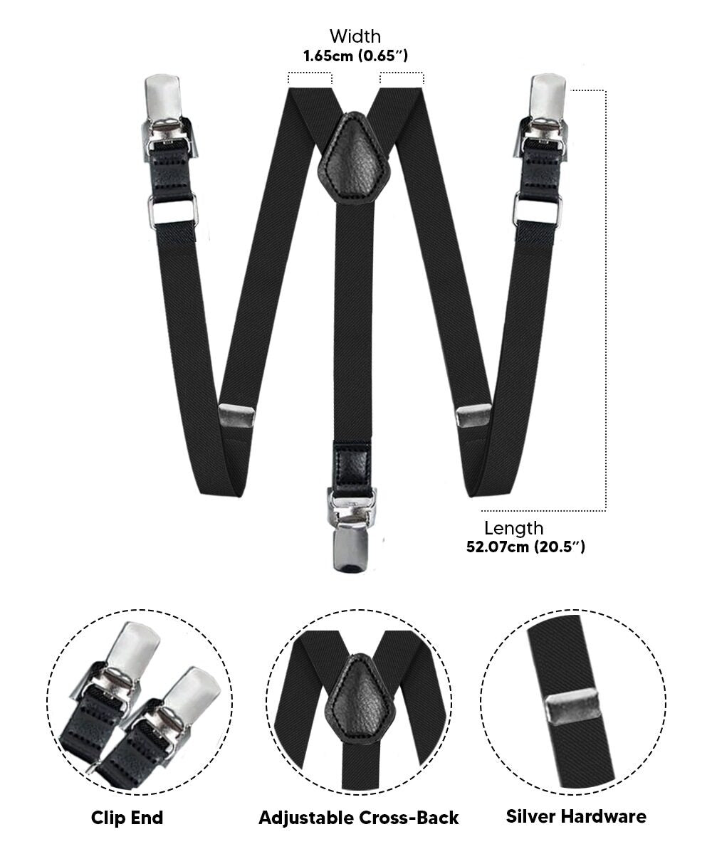 Boy's Solid Silver Clip End Suspender by Vittorio Farina (boys - suspender - black) for Independent Retail Stores by Dubal Brothers