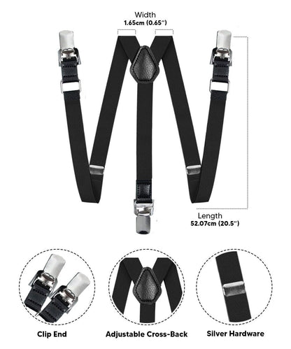 Boy's Solid Silver Clip End Suspender by Vittorio Farina (boys - suspender - black) for Independent Retail Stores by Dubal Brothers