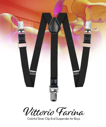 Boy's Solid Silver Clip End Suspender by Vittorio Farina (boys - suspender - black) for Independent Retail Stores by Dubal Brothers