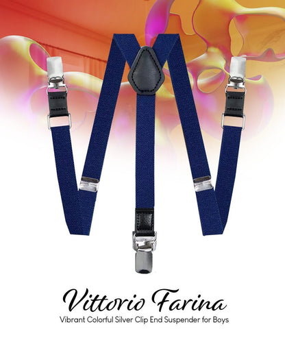Boy's Solid Silver Clip End Suspender by Vittorio Farina (boys - suspender - navy) for Independent Retail Stores by Dubal Brothers