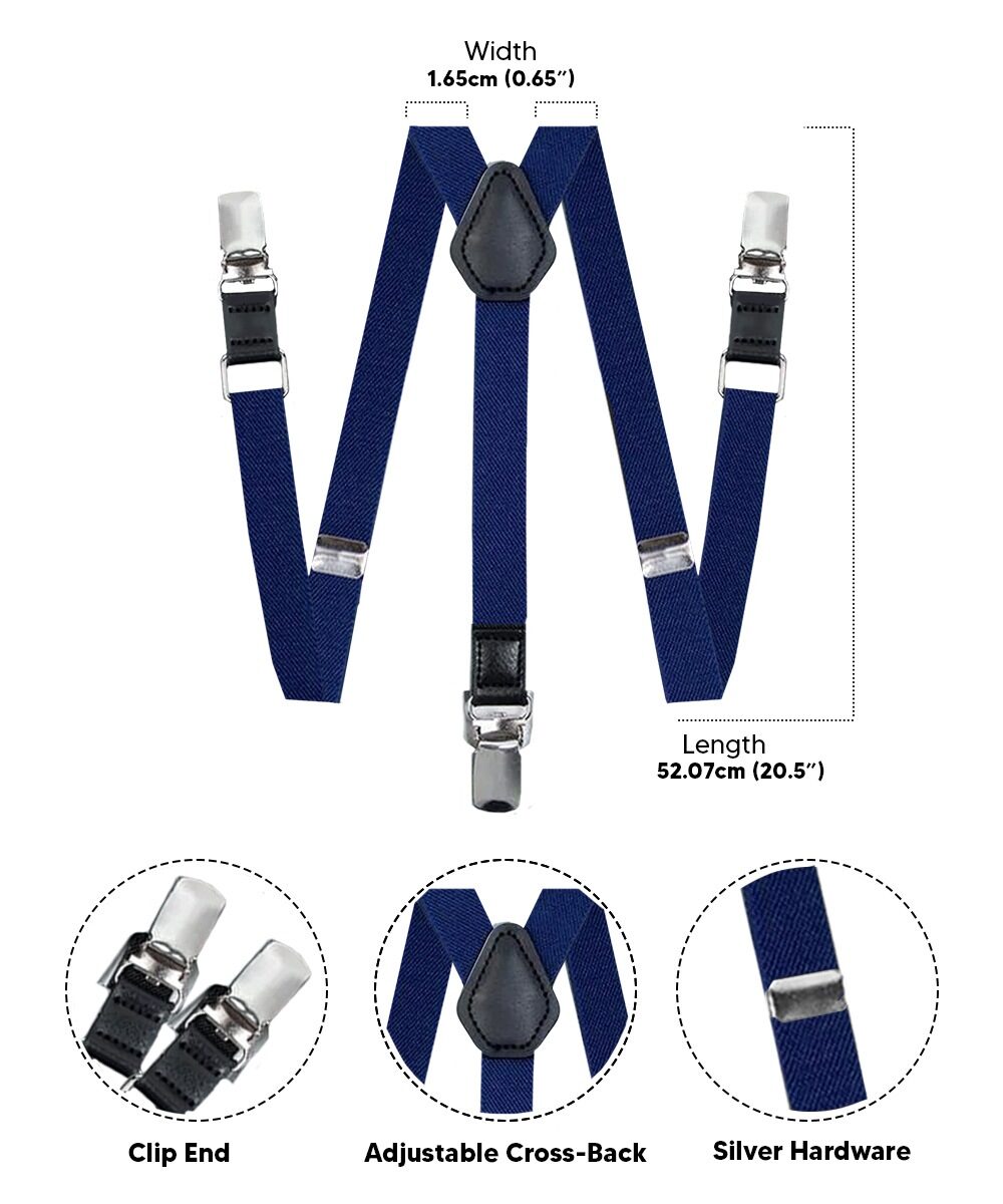 Boy's Solid Silver Clip End Suspender by Vittorio Farina (boys - suspender - navy) for Independent Retail Stores by Dubal Brothers