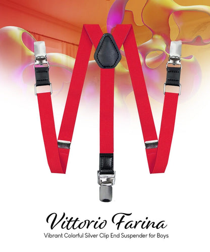Boy's Solid Silver Clip End Suspender by Vittorio Farina (boys - suspender - red) for Independent Retail Stores by Dubal Brothers