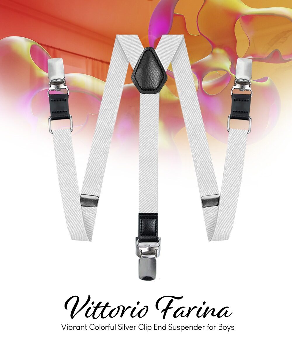 Boy's Solid Silver Clip End Suspender by Vittorio Farina (boys - suspender - white) for Independent Retail Stores by Dubal Brothers