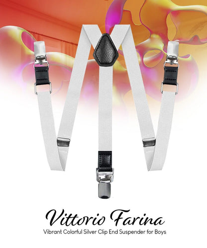 Boy's Solid Silver Clip End Suspender by Vittorio Farina (boys - suspender - white) for Independent Retail Stores by Dubal Brothers