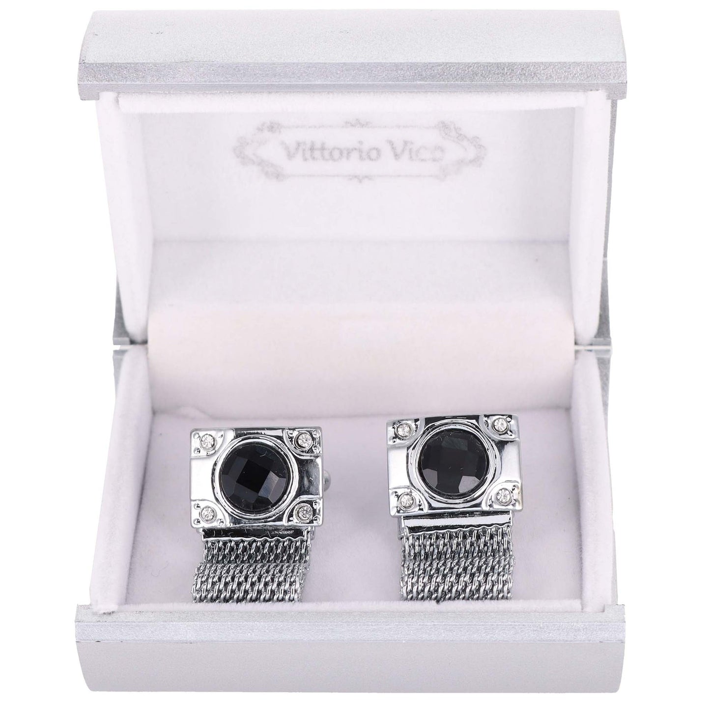 Chain Cufflinks with Square Crystal and Round Setting in a Box by Vittorio Vico (ch - 026) for Independent Retail Stores by Dubal Brothers