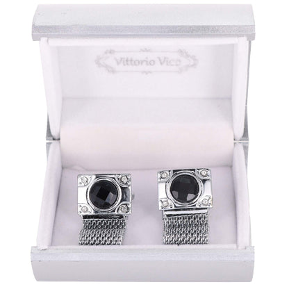 Chain Cufflinks with Square Crystal and Round Setting in a Box by Vittorio Vico (ch - 026) for Independent Retail Stores by Dubal Brothers