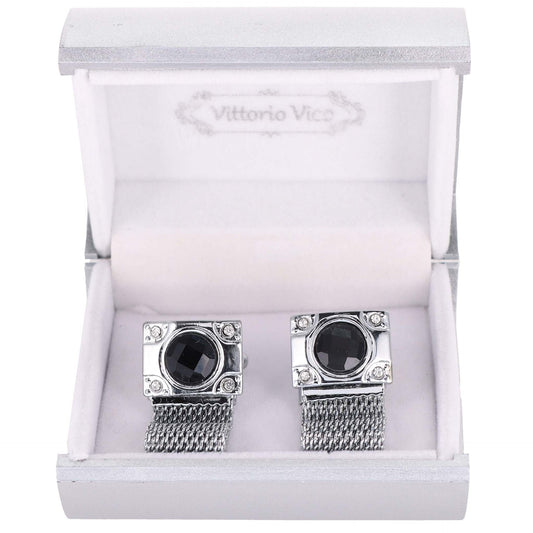 Chain Cufflinks with Square Crystal and Round Setting in a Box by Vittorio Vico (ch - 026) for Independent Retail Stores by Dubal Brothers
