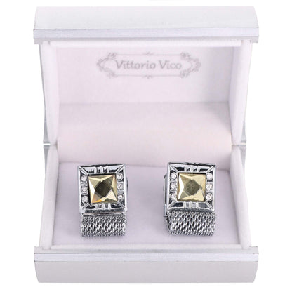 Chain Cufflinks with Square Crystal and Square Setting in a Box by Vittorio Vico (ch - 016) for Independent Retail Stores by Dubal Brothers