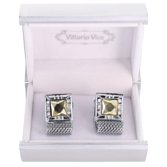 Chain Cufflinks with Square Crystal and Square Setting in a Box by Vittorio Vico (ch - 016) for Independent Retail Stores by Dubal Brothers