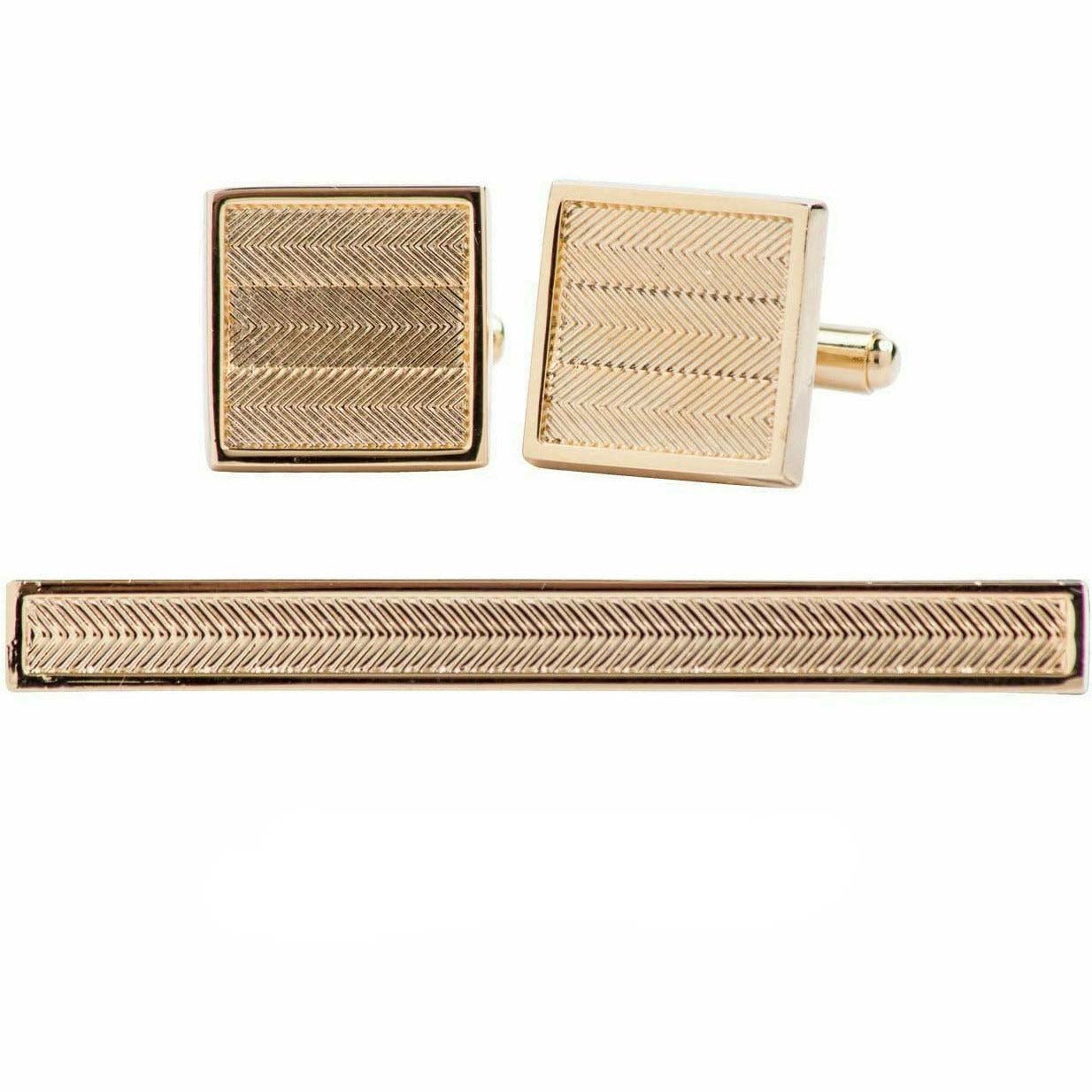 Plain Cufflinks & Tie Bar Set with Gold Setting in a Box by Vittorio Vico